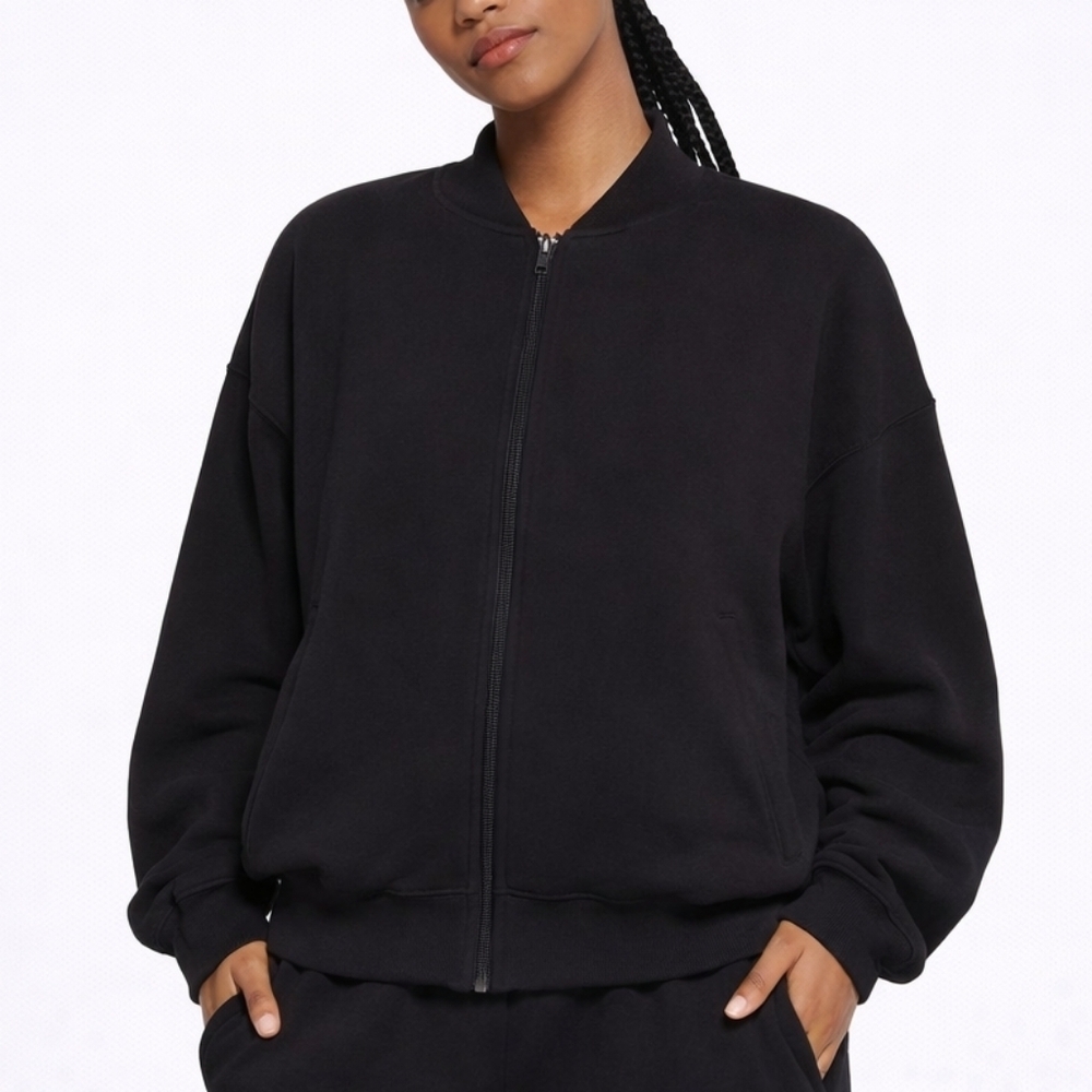 SKIMS Fleece Lounge Track Jacket Onyx Black Small NWT